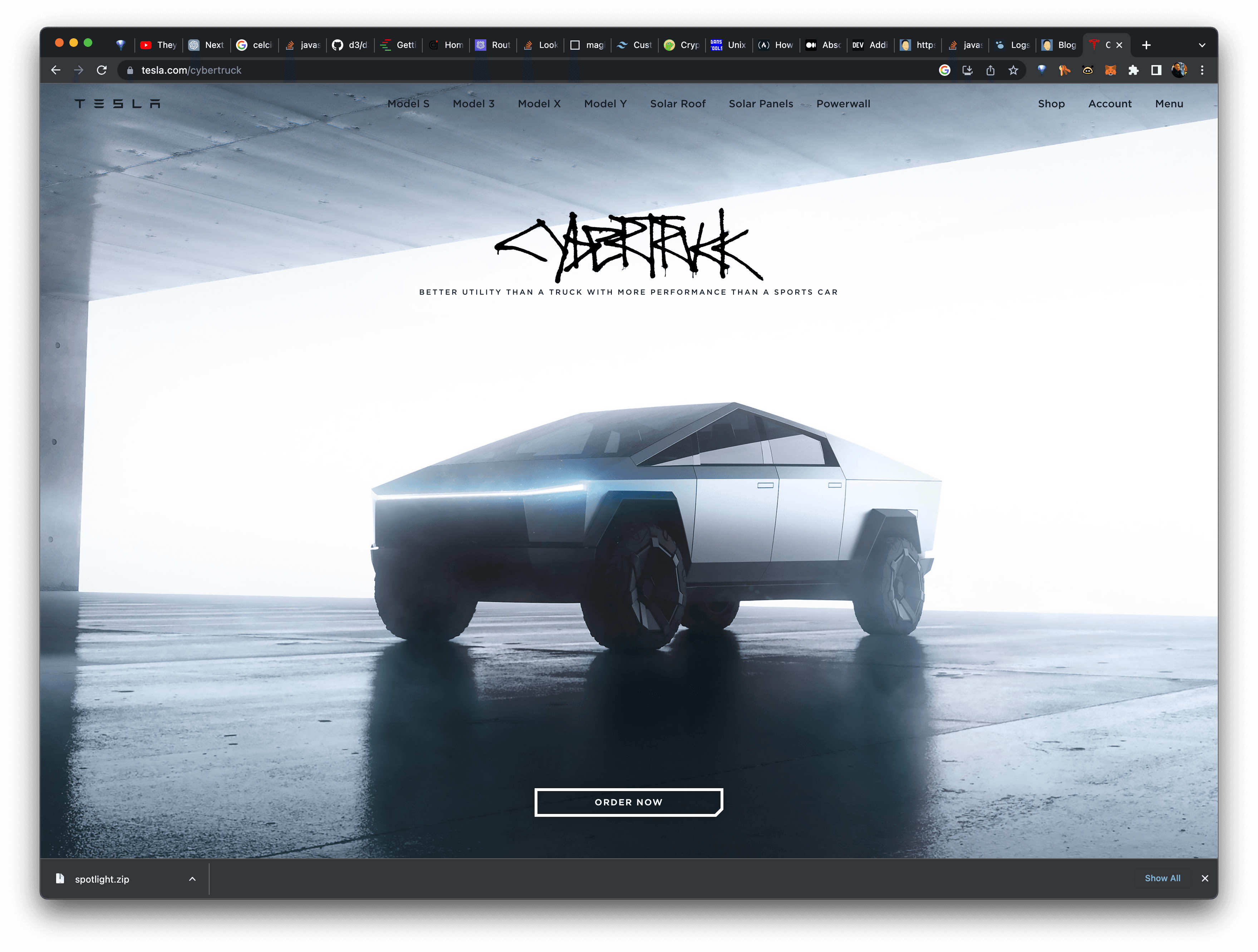 screenshot of cybertruck website